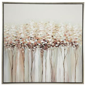 Maple and Jade 40" x 40" Square Tree Wall Art with Silver Frame in Black, Cream, Pink and Brown, , large