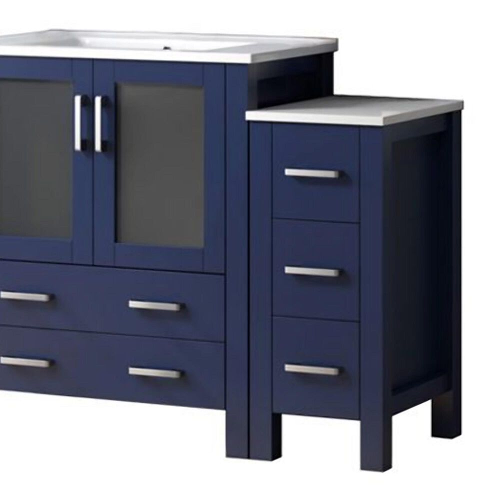 Lexora Home Volez 108" Double Bathroom Vanity in Navy Blue with 2 cm White Ceramic Top, Rectangular Sinks and Side Cabinets, , large