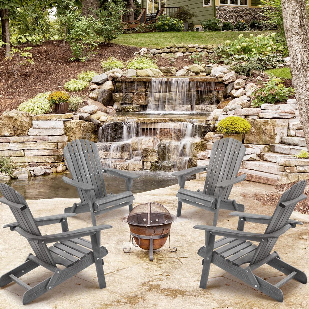 Hearth and Haven Outdoor Folding Adirondack Chair in Gray &#40;Set of 2&#41;, , large