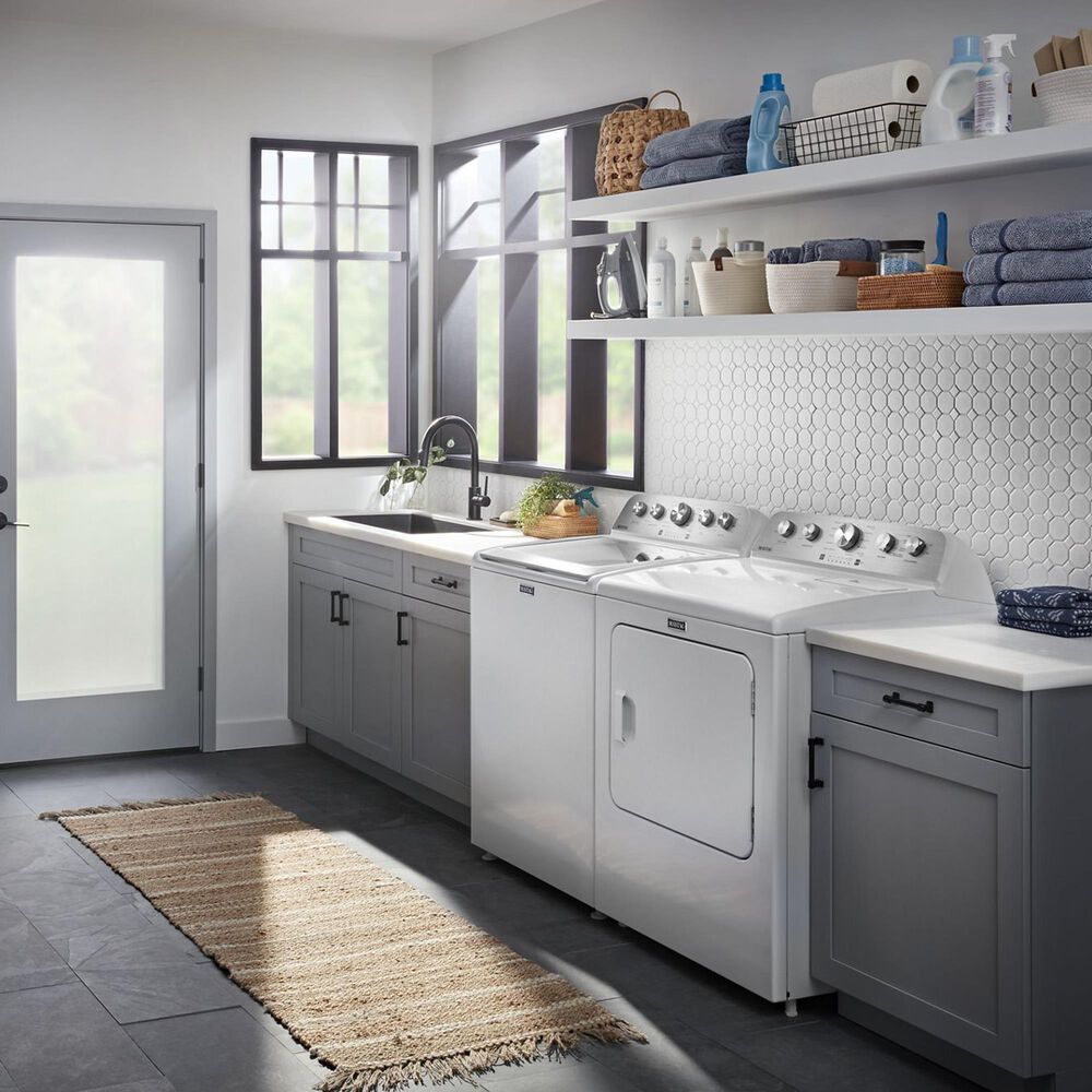 Maytag 4.8 cu ft Top Loading Impeller Washer with Extra Power and 7.0 cu ft Electric Dryer with Steam in White, , large