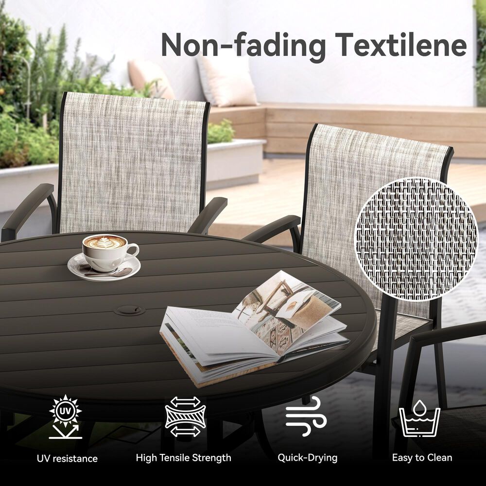 Hearth and Haven 5-Pieces Outdoor Dining Set with Stackable Chairs and Round Table in Black, , large