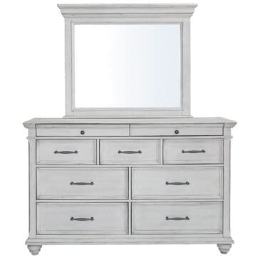 Ashley Kanwyn Dresser and Mirror in Distressed Whitewash, , large
