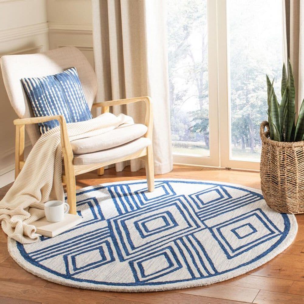 Safavieh Micro-Loop Southwestern 5&#39; Round Ivory and Navy Area Rug, , large