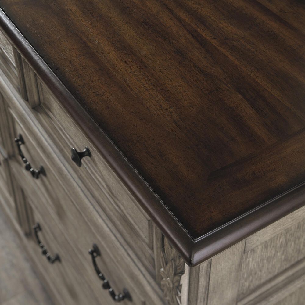 Ashley Lodenbay 7 Drawer Dresser with Mirror in Antiqued Gray and Walnut Brown, , large