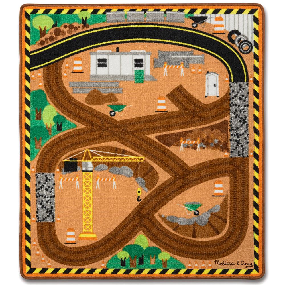 Melissa & Doug Round the Construction Zone Work Site Rug & Vehicle Set, , large