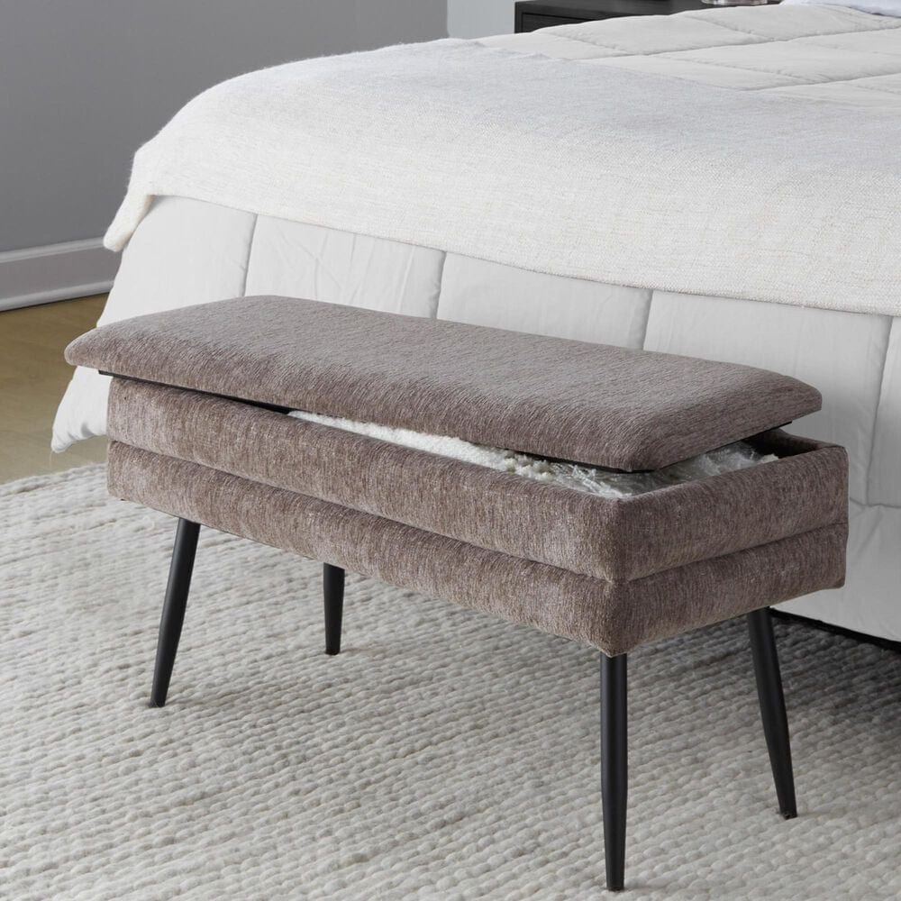 Lumisource Neapolitan Storage Bench with Brown Cushion in Black, , large