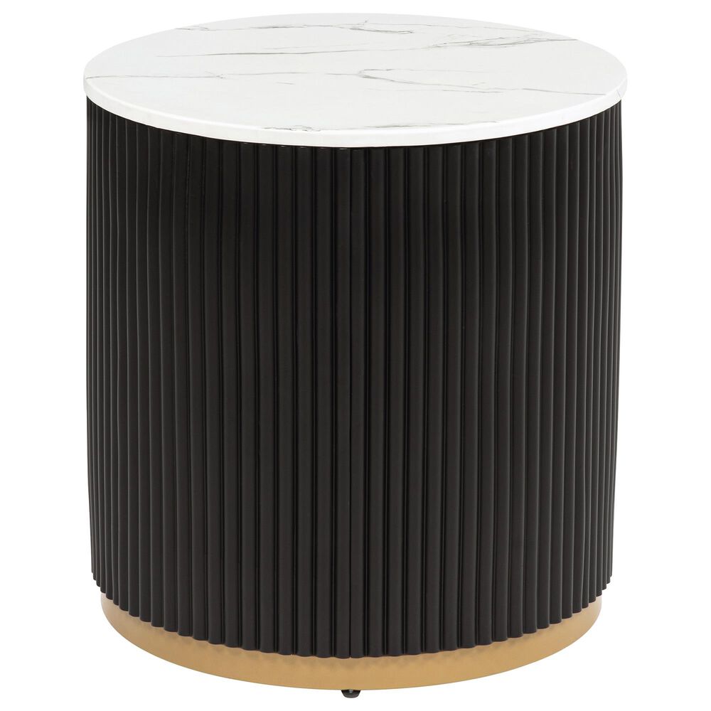Crown Mark Kara End Table in in White Marble, Black and Gold, , large