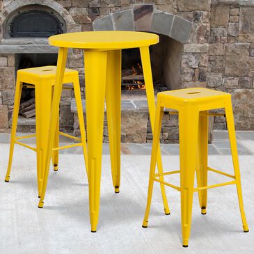 Flash Furniture 3-Piece Metal Bar Table Set in Yellow, , large