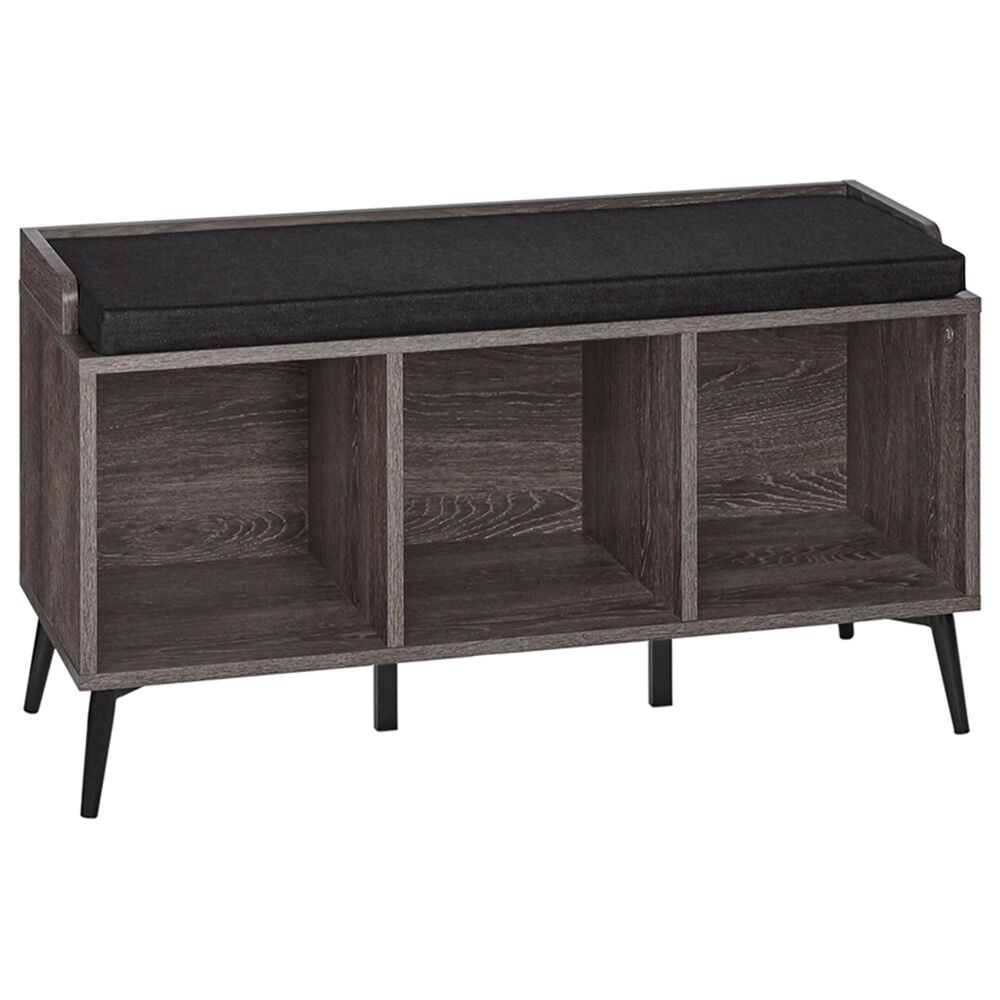 Woodbury Storage Bench in Dark Weathered Woodgrain, , large