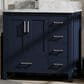 Lexora Home Jacques 36" Left Offset Single Bathroom Vanity in Navy Blue with 2 cm White Carrara Marble Top and Rectangular Sink, , large