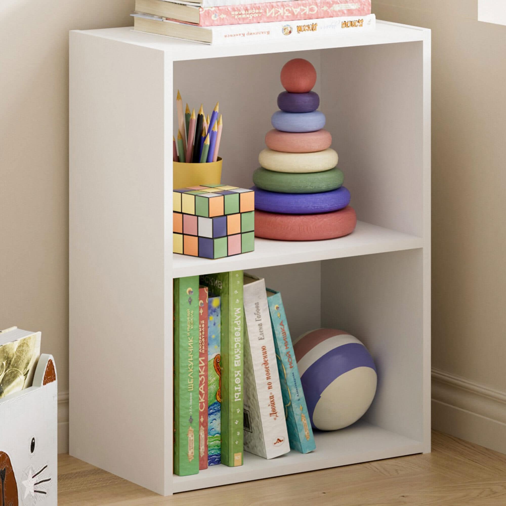 HOMLUX 2-Tier Cube Compact Storage Shelf Organizer Bookcase in White