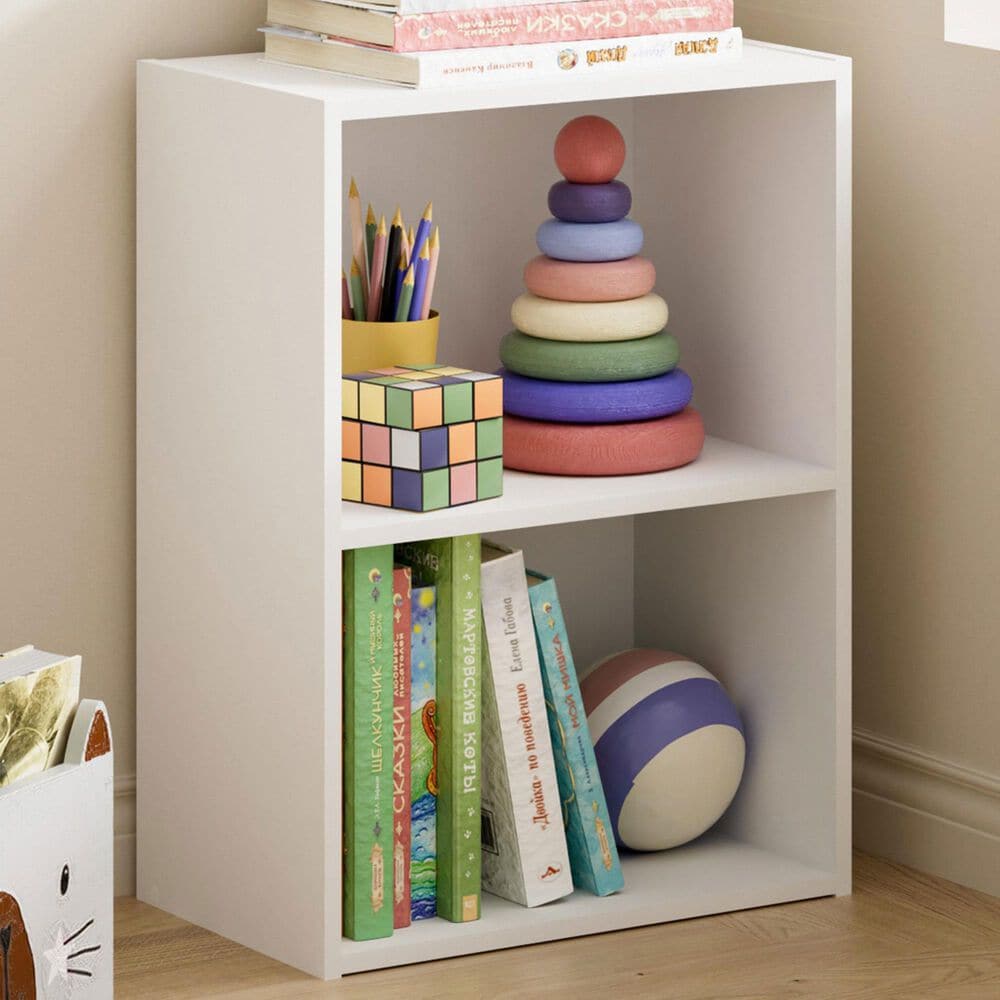 HOMLUX 2-Tier Cube Compact Storage Shelf Organizer Bookcase in White, , large