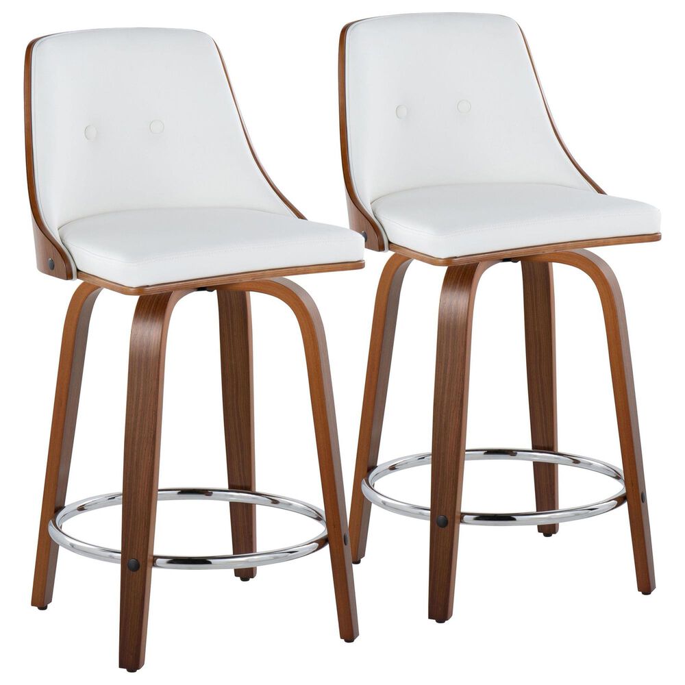 Lumisource Gianna 24" Swivel Counter Stool in Walnut and Chrome (Set of 2), , large