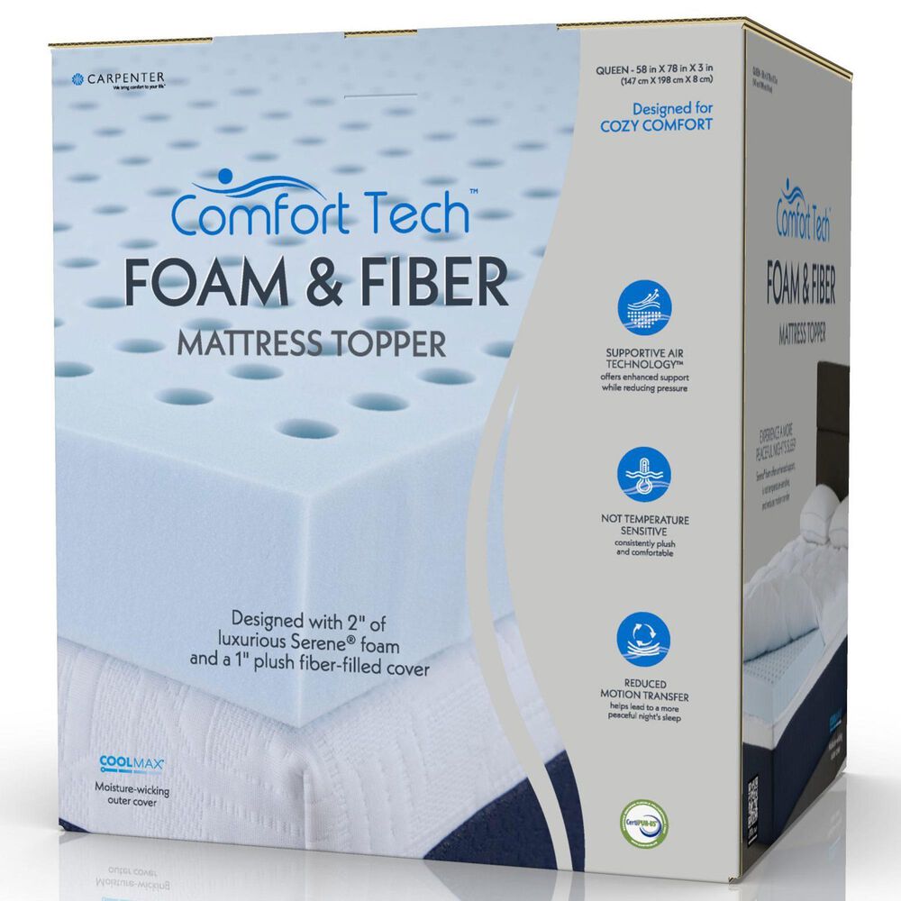 Carpenter Company 3" Foam and Fiber Twin XL Mattress Topper, , large