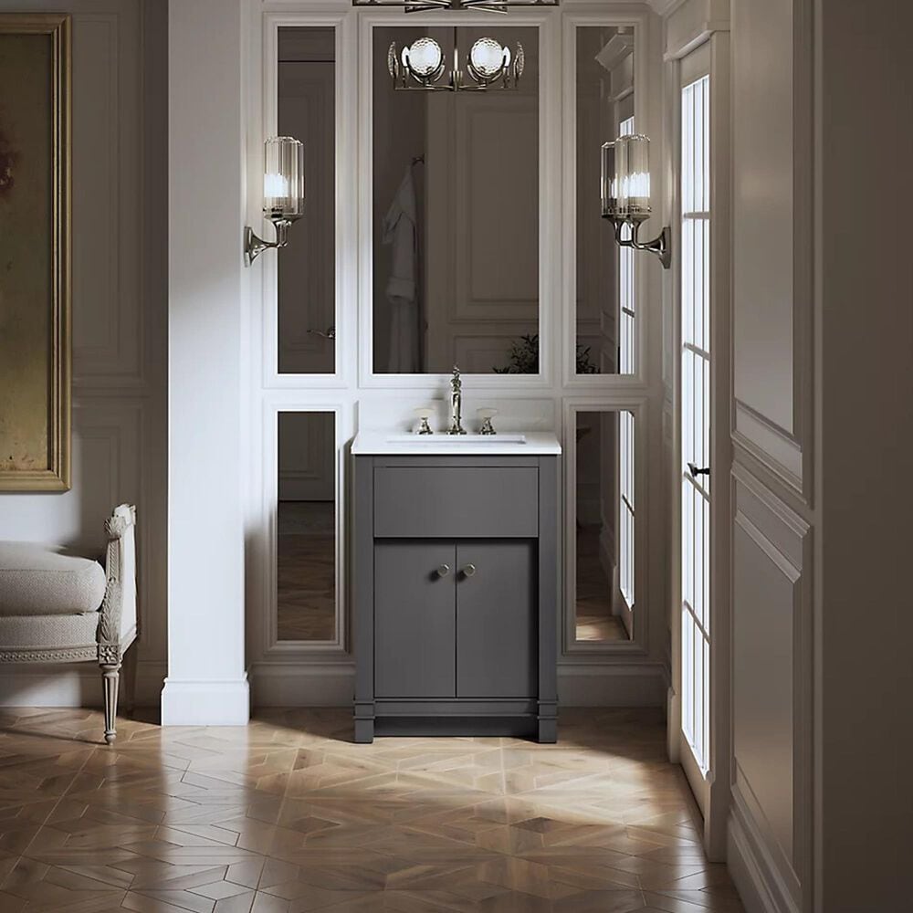 Kohler Alouette 24" Single Bathroom Vanity in Ferrous Grey with 2 cm White Quartz Top and Rectangular Sink, , large