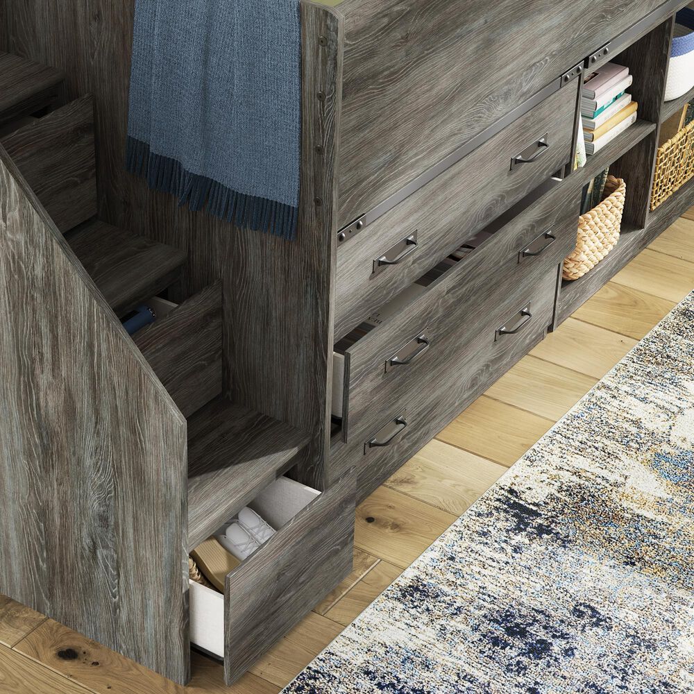 Ashley Frandern Twin Loft  Bed with Bookcase and Drawer Storage in Gray, , large