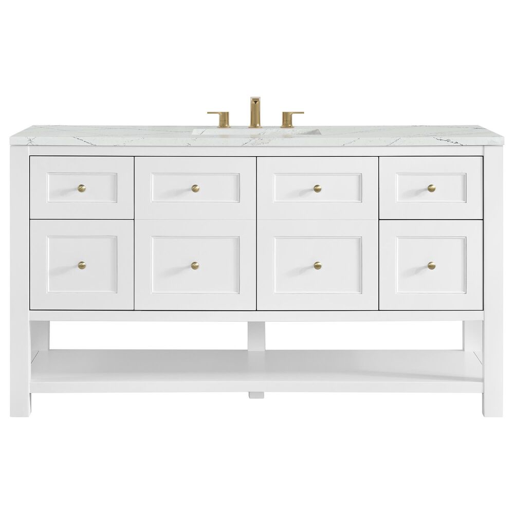 James Martin Vanities Breckenridge 60" Single Bathroom Vanity in Bright White with 3 cm Ethereal Noctis Quartz Top and Rectangular Sink, , large