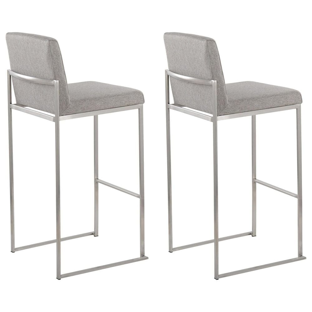 Lumisource Fuji High Back Barstool with Grey Fabric in Stainless Steel &#40;Set of 2&#41;, , large