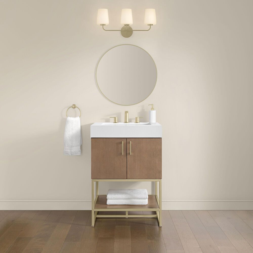 37B Mauri 24" Single Bathroom Vanity with Metal Baase in Walnut Drift with High-Profile 4" White Composite Stone Top, , large