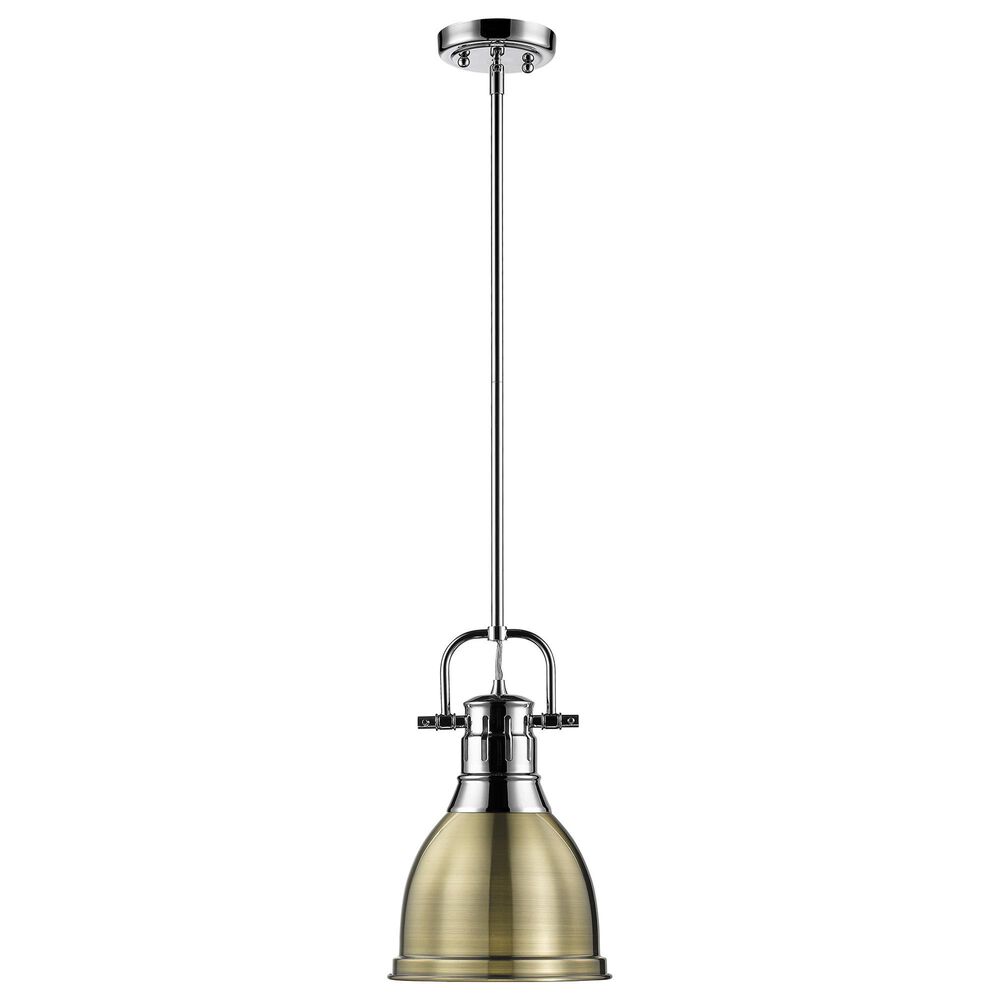 Golden Lighting Duncan 1-Light Small Pendant with Rod and Aged Brass Shade in Chrome, , large