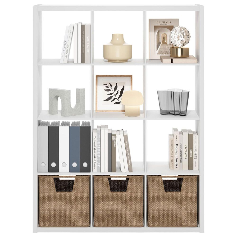 HOMLUX 12-Cube Reversible Open Back Bookshelf in White, , large