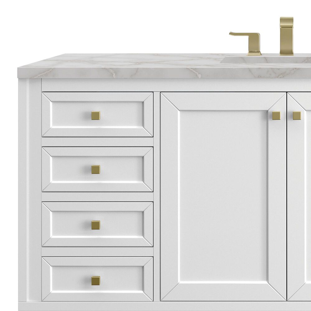 James Martin Vanities Chicago 60&quot; Single Bathroom Vanity in Glossy White with 3 cm Victorian Silver Quartz Top and Rectangular Sink, , large