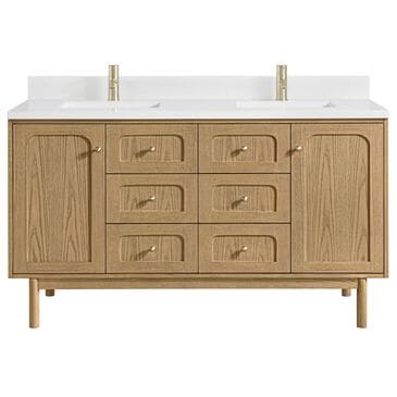 James Martin Vanities Laurent 60" Double Bathroom Vanity in Light Natural Oak with Single Hole 3 cm White Zeus Quartz Top and Rectangular Sinks, , large