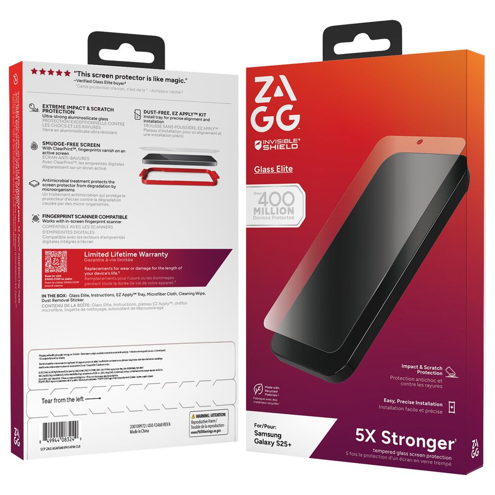 Zagg InvisibleShield Glass Elite Screen Protector for Samsung Galaxy S25 Plus in Clear, , large