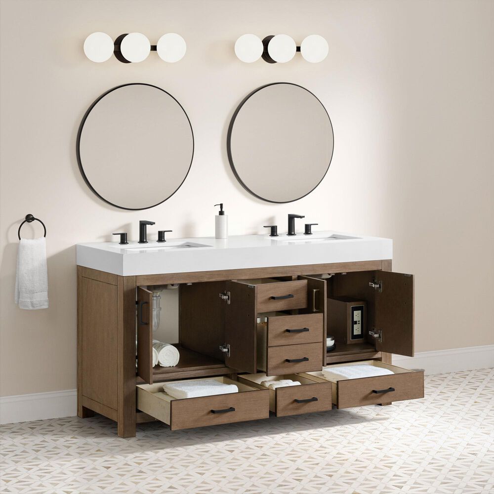 37B Alanya 60" Double Bathroom Vanity in Walnut Drift with White Composite Stone Top, , large