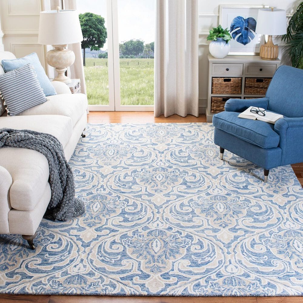 Safavieh Micro-Loop MLP532M 8&#39; x 10&#39; Blue and Ivory Area Rug, , large