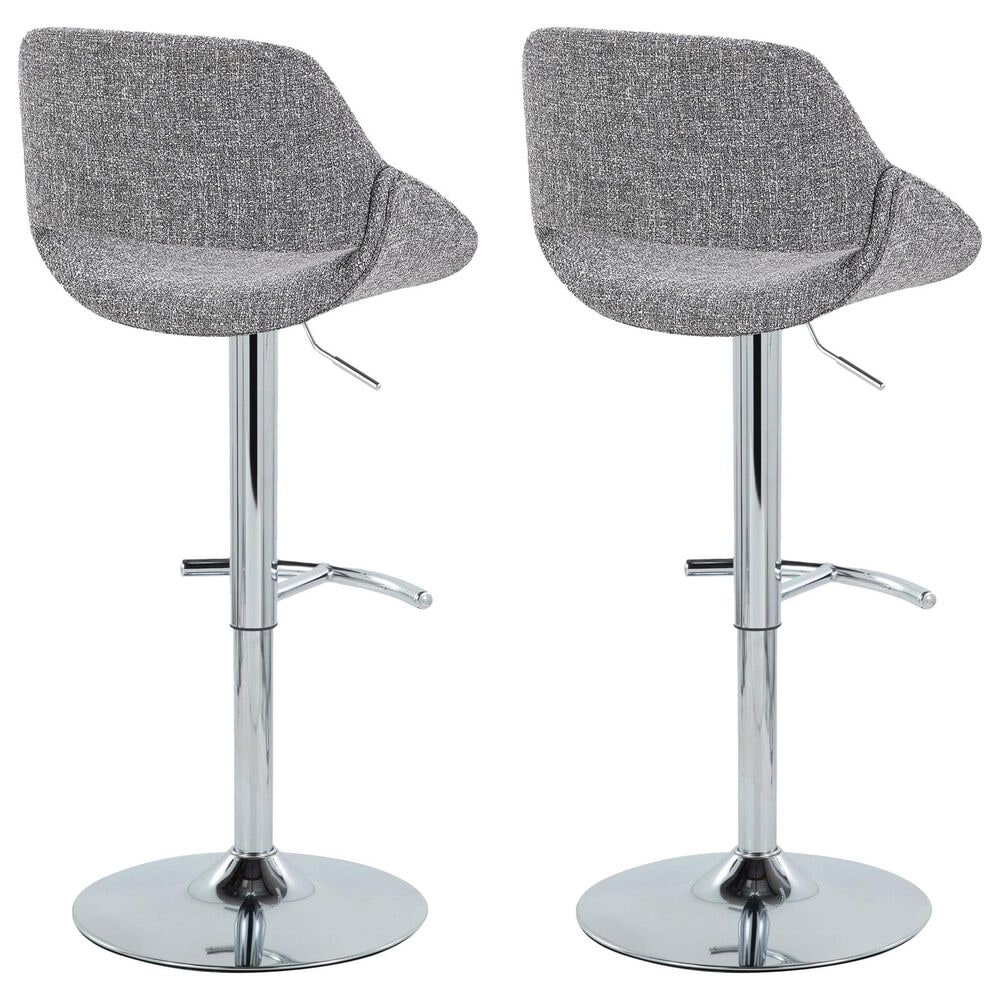 LumiSource Fabrico Swivel Adjustable Bar Stool with Grey Noise Fabric Upholstery and Rounded T Footrest in Chrome (Set of 2), , large