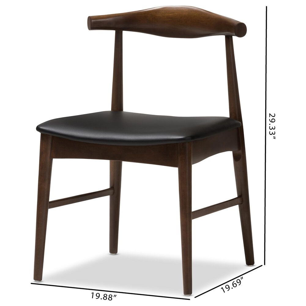 Baxton Studio Winton Side Chair with Black Cushion in Walnut Brown (Set of 2), , large