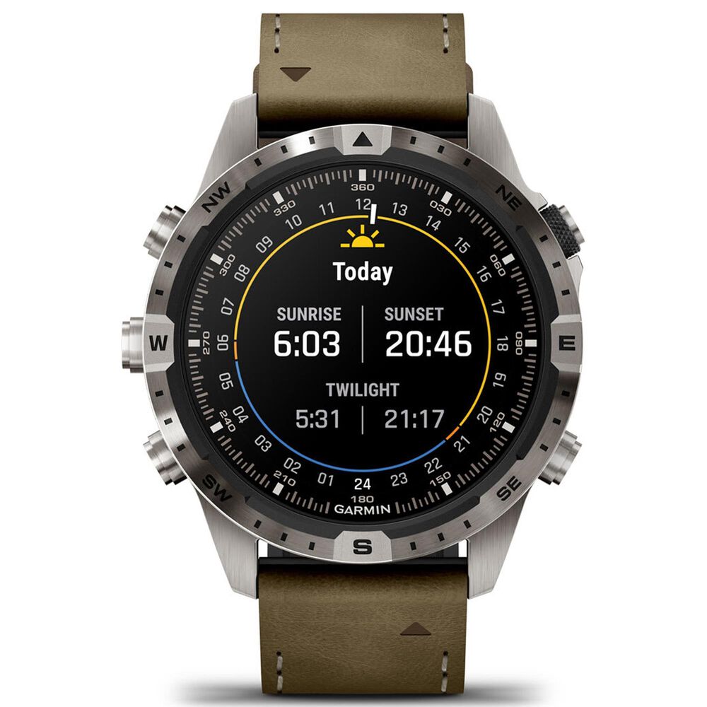 Garmin MARQ 2 Adventurer AMOLED Smartwatch Silver Grade 5 Titanium Bezel Case with Brown Leather Band, , large