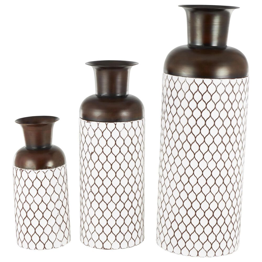 Maple and Jade 3-Piece Tall Teardrop Shaped Decorative Vase Set in Brushed White and Dark Brown, , large