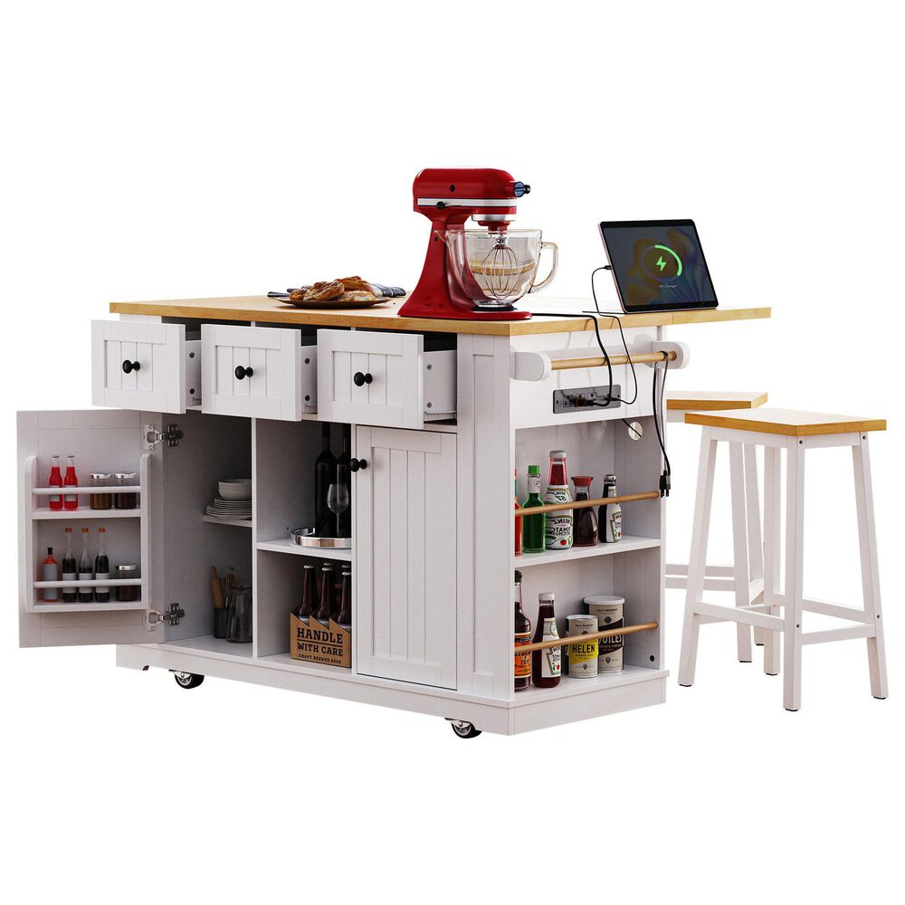 HOMLUX 53inch Large Kitchen Island in White(Three Packages), , large