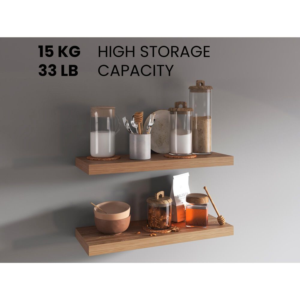 Hearth and Haven Ecco32" Floating Wall Shelf in Light Brown (Set of 2), , large