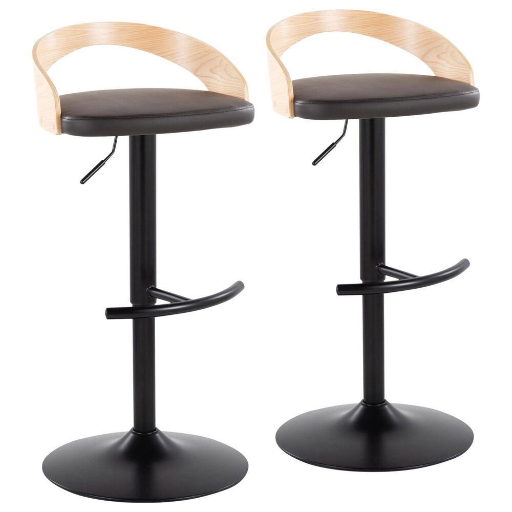 LumiSource Grotto Swivel Barstool with Brown Faux Leather Upholstery in Black and Natural (Set of 2), , large