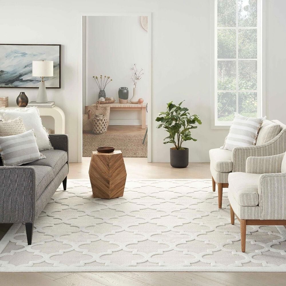 Nourison Easy Care 8&#39; x 10&#39; Ivory and White Indoor/Outdoor Area Rug, , large