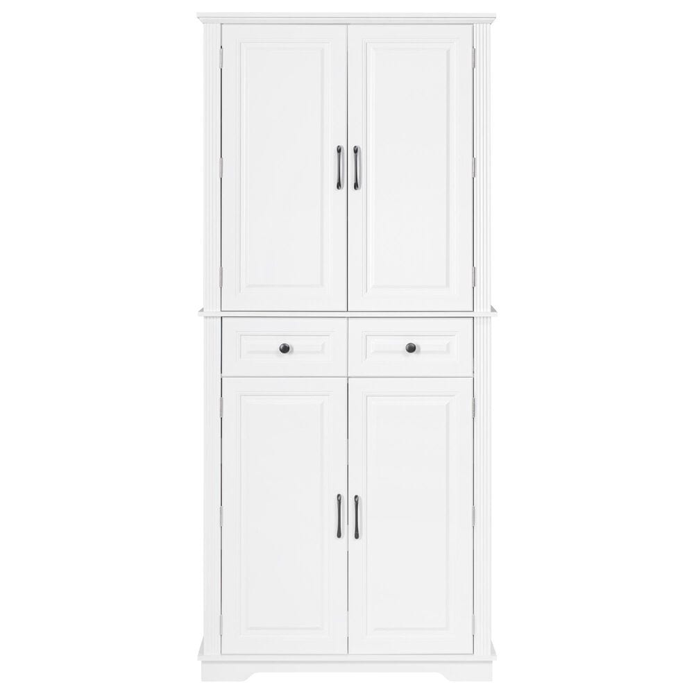 HOMLUX HOMLUX 71" Tall Kitchen Pantry Cabinet with 3 Pull Out Cabinet Organizers, Farmhouse Embossed Texture Storage Cabinet with 6 Door Shelves, 2 Drawers, Freestanding Cupboard for Kitchen, Dining Room White, , large