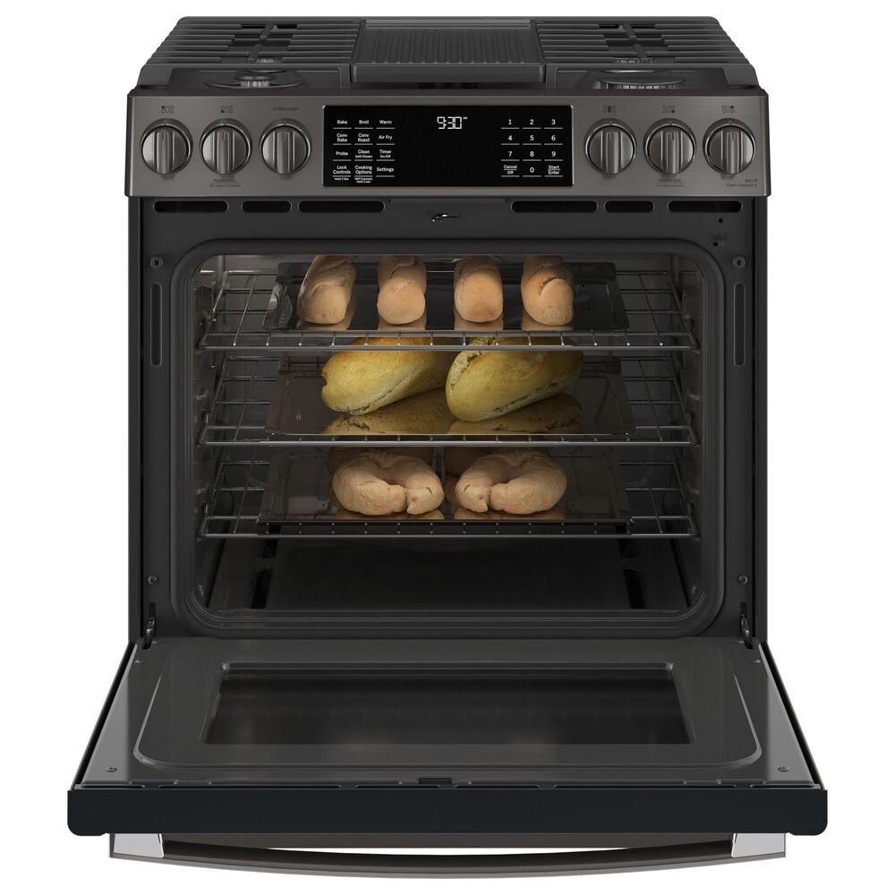 GE Profile 30" Smart Slide-In Front Control Gas Range in Black Stainless Steel, , large