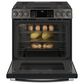 GE Profile 30" Smart Slide-In Front Control Gas Range in Black Stainless Steel, , large