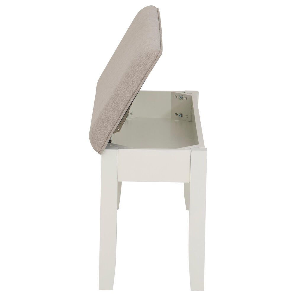 Linon Home Decor Jane Storage Bench with Light Grey Cushion in Vanilla White, , large