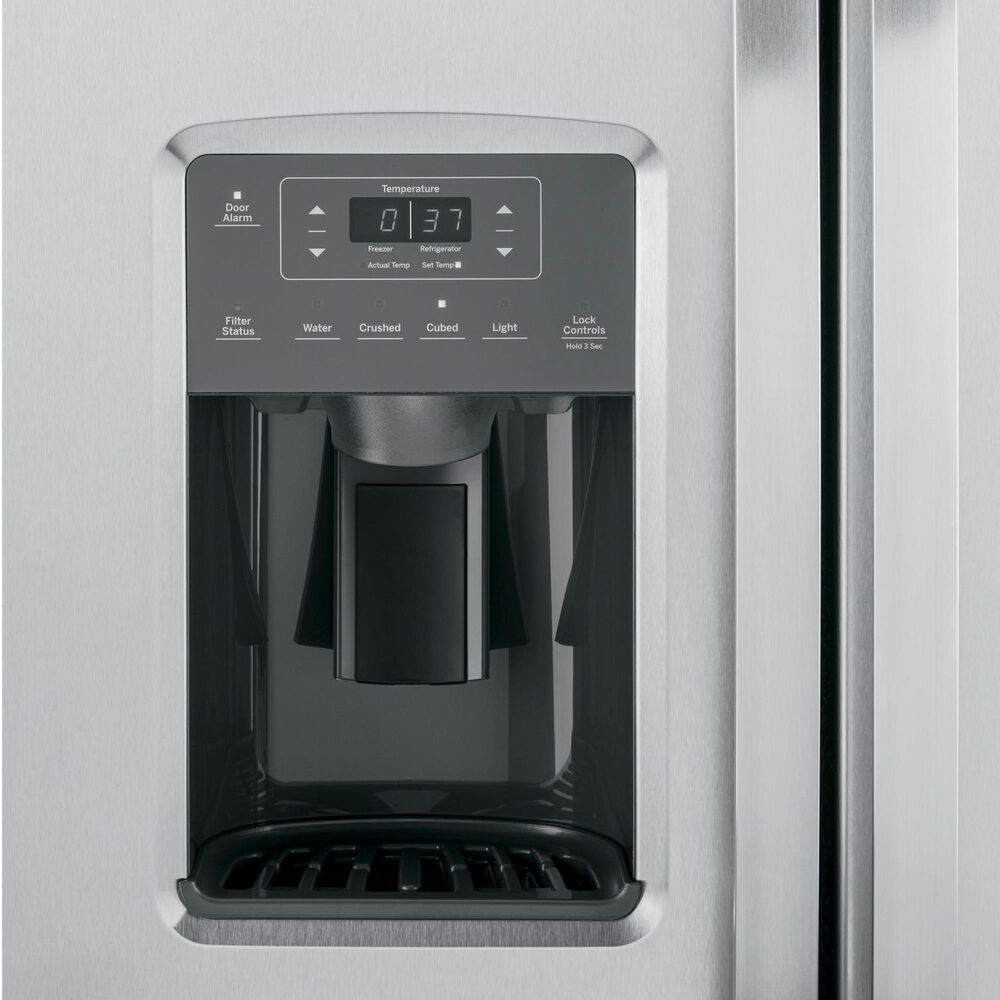 GE Appliances 25.3 Cu. Ft. Side by Side Refrigerator with External Dispenser in Fingerprint Resistant Stainless Steel, , large
