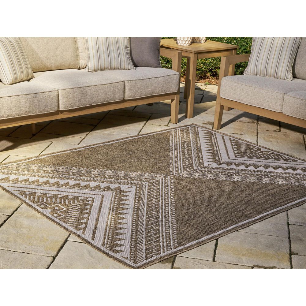 Ashley Dunsler 8&#39; x 10&#39; Brown and Cream Outdoor Rug, , large