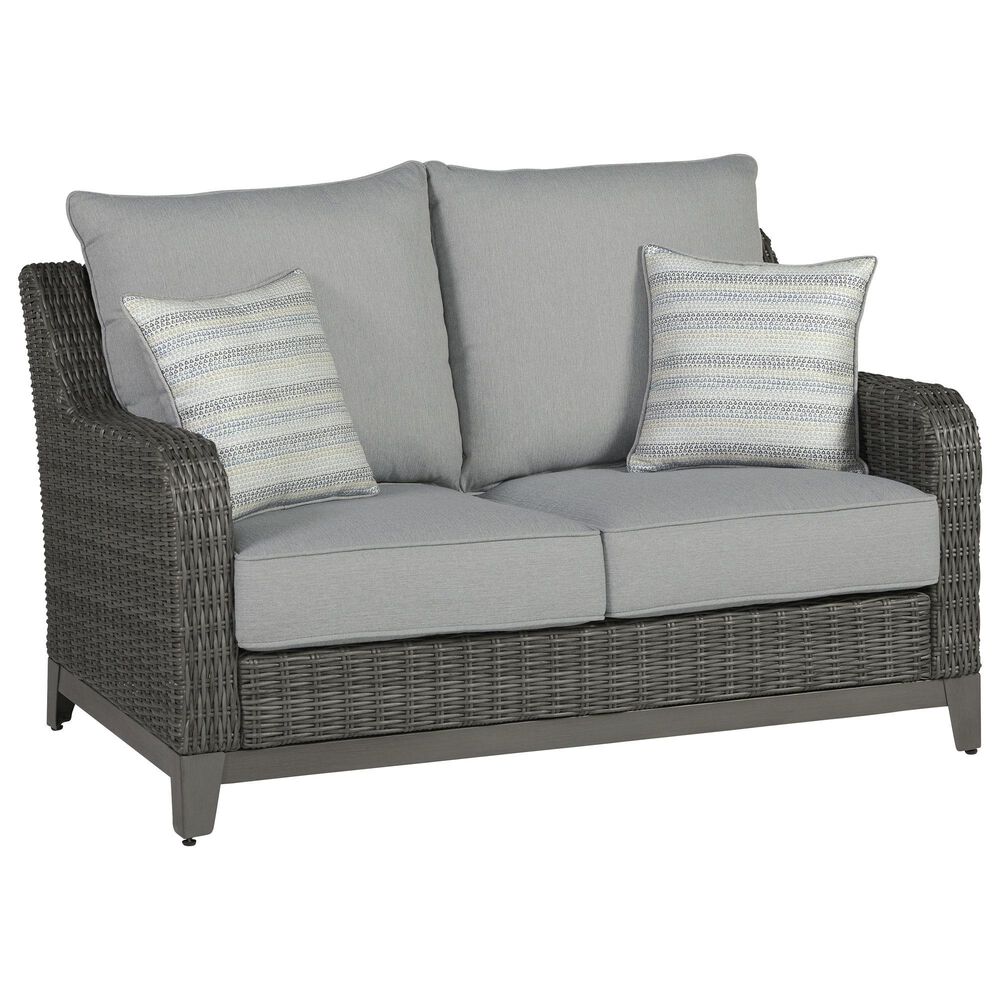Ashley Elite Park Stationary Patio Loveseat with Cushion in Gray, , large