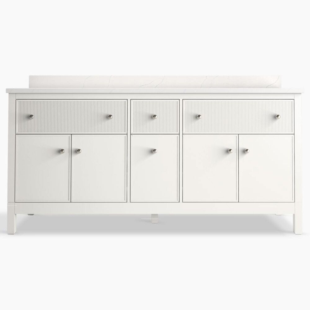 Kohler Malin 72" Double Bathroom Vanity in White with 3 cm White Quartz Top and Rectangular Sinks, , large