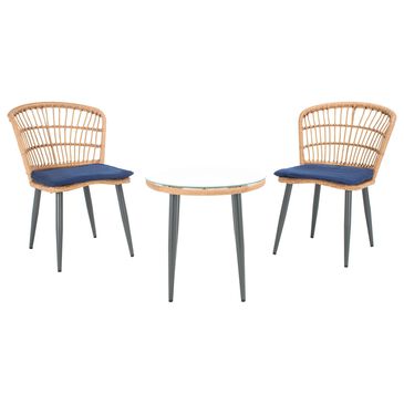 Safavieh Griffen 3-Piece Patio Lounge Set with Navy Cushion in Natural and Black, , large
