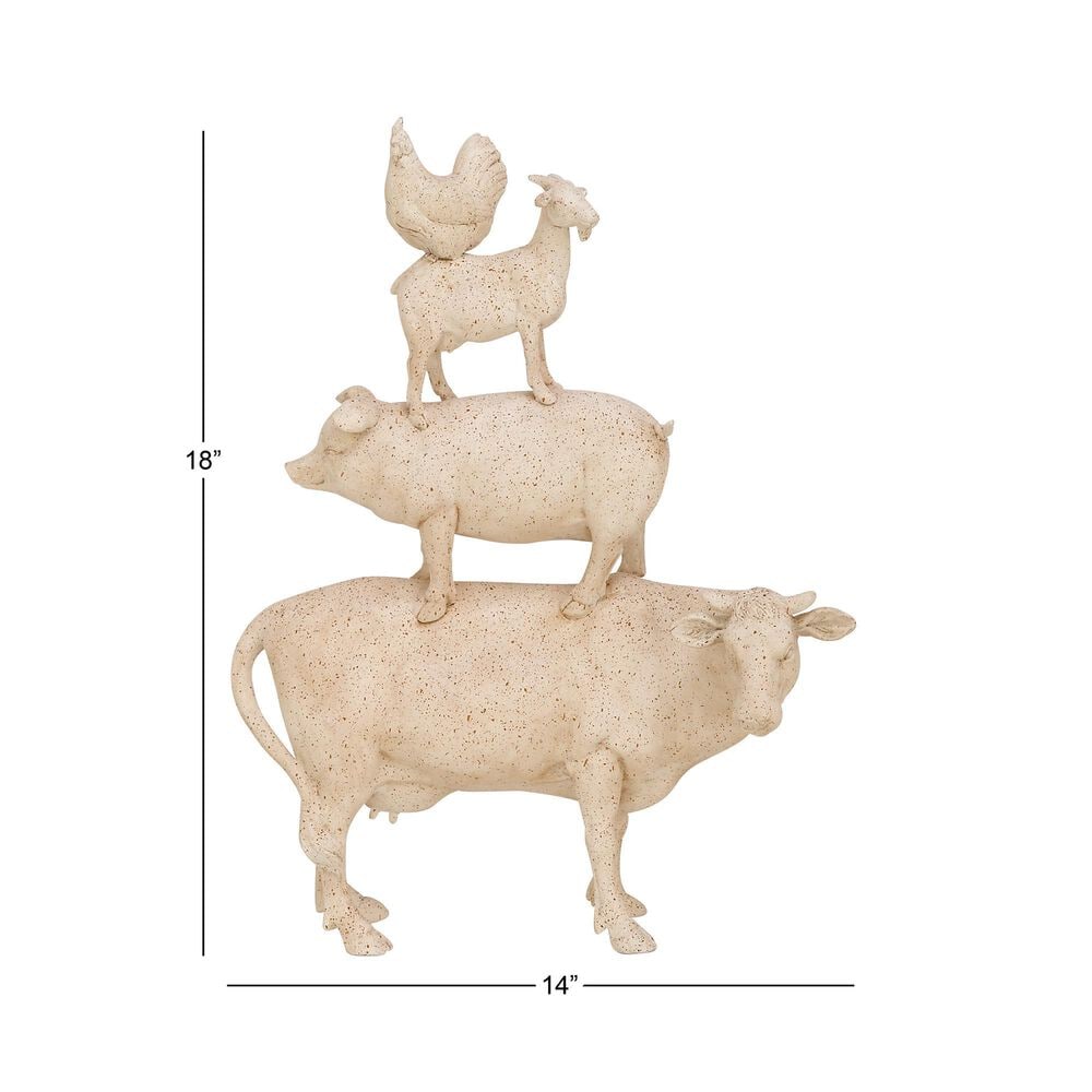 Maple and Jade Stacked Farm Animals Decorative Sculpture in Matte Cream and Red, , large