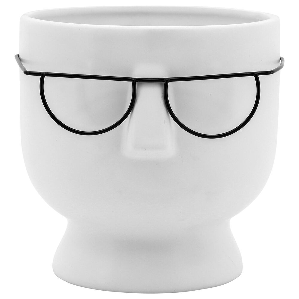 Sagebrook Home 6" Face Planter with Glasses in White, , large