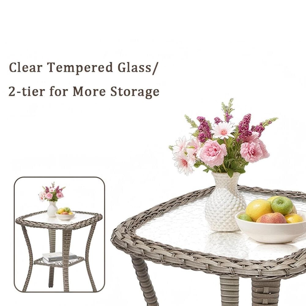 Sunwell Garden Patio Square Side Table with Glass Top in Gray and Clear, , large